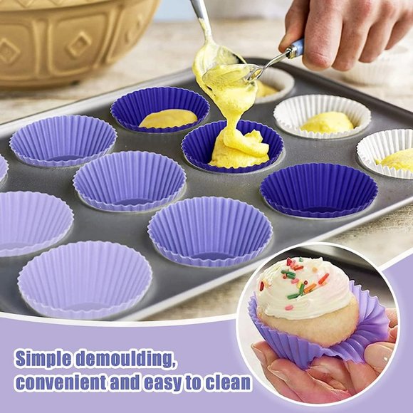 VIBRANT 12 Reusable Food Safe Silicone Muffin Baking Cups - Picture 6 of 7